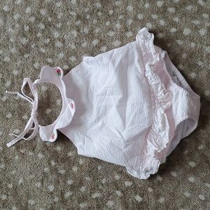 Little English - Light Pink & White Striped Strawberry Swimsuit | 3T